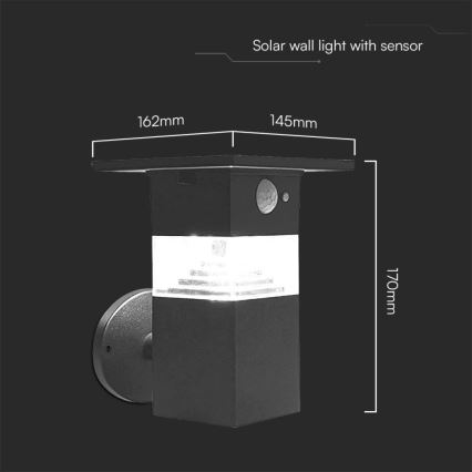 LED Solar wandlamp met sensor LED/2,5W/3,7V IP54 3000K