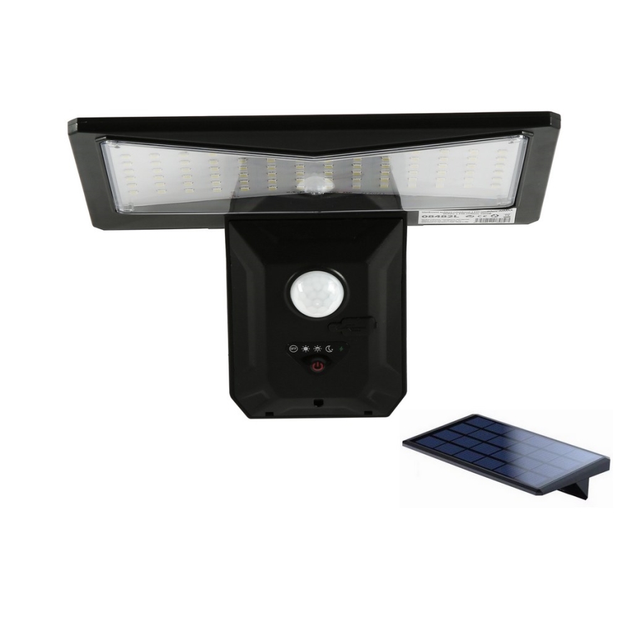 LED Solar wandlamp met sensor LED/2,6W/5,5V IP65 1800 mAh zwart