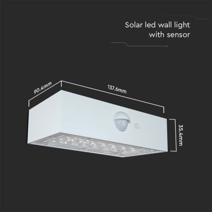 LED Solar wandlamp met sensor LED/3W/3,7V 3000K/4000K IP65 wit