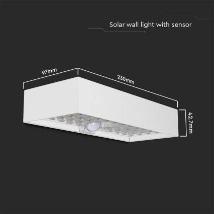 LED Solar wandlamp met sensor LED/6W/3,7V IP65 4000K 3000 mAh wit