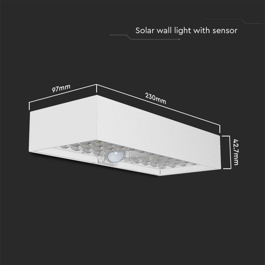 LED Solar wandlamp met sensor LED/6W/3,7V IP65 4000K 3000 mAh wit