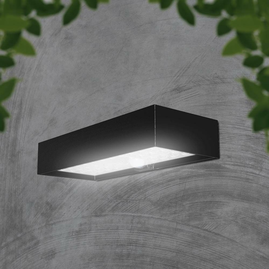 LED Solar wandlamp met sensor LED/6W/3,7V IP65 4000K 3000 mAh zwart