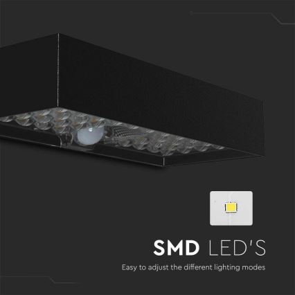 LED Solar wandlamp met sensor LED/6W/3,7V IP65 4000K 3000 mAh zwart
