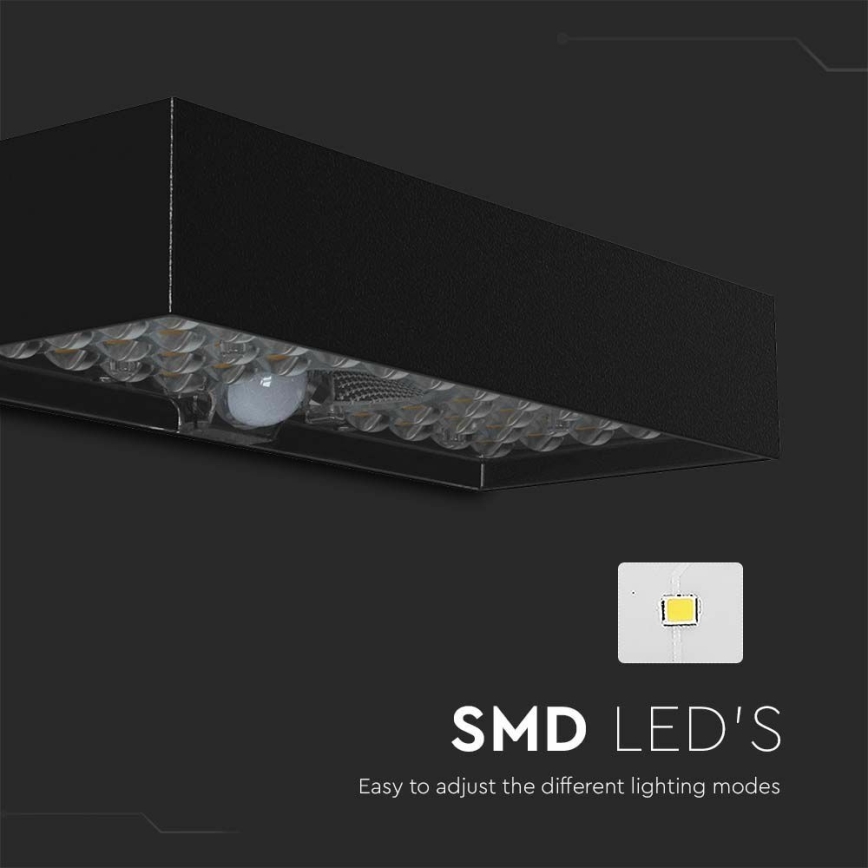 LED Solar wandlamp met sensor LED/6W/3,7V IP65 4000K 3000 mAh zwart