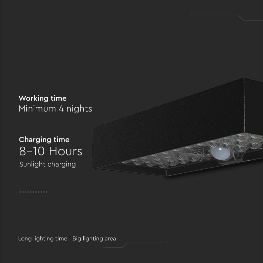 LED Solar wandlamp met sensor LED/6W/3,7V IP65 4000K 3000 mAh zwart