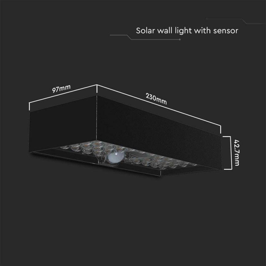 LED Solar wandlamp met sensor LED/6W/3,7V IP65 4000K 3000 mAh zwart