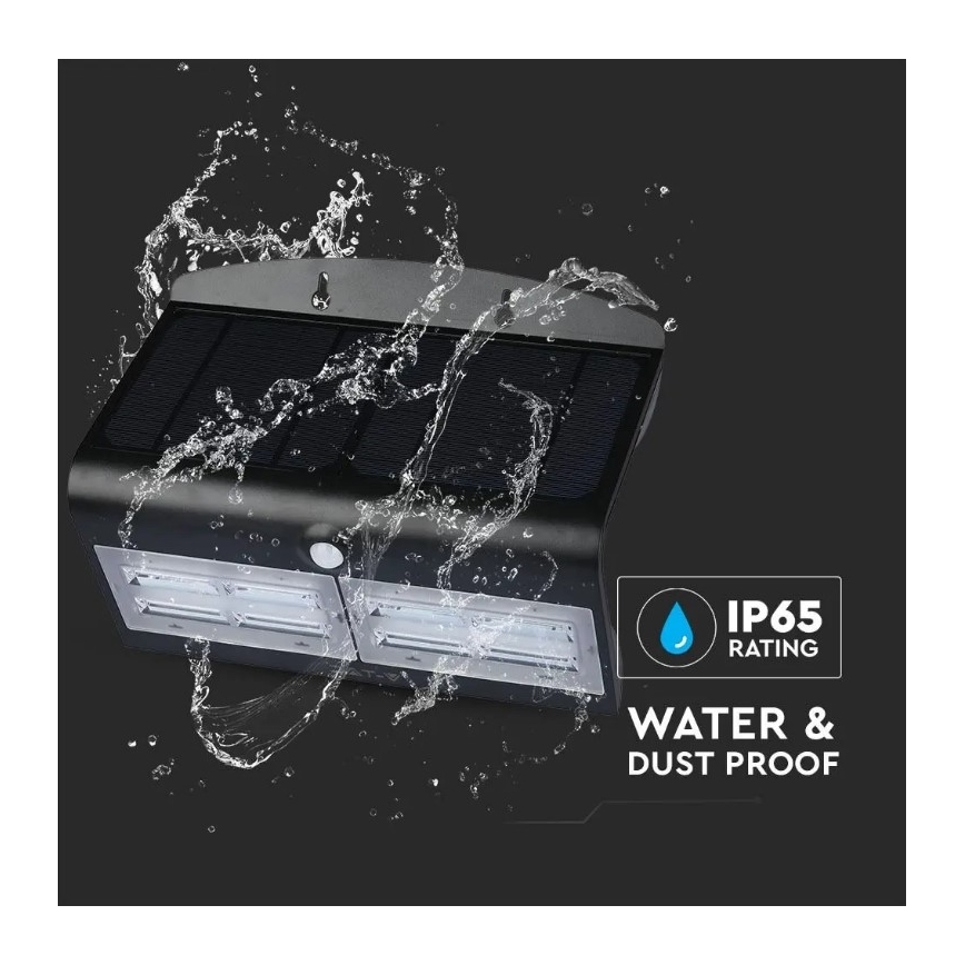 LED Solar wandlamp met sensor LED/7W/3,7V 4000K IP65 zwart