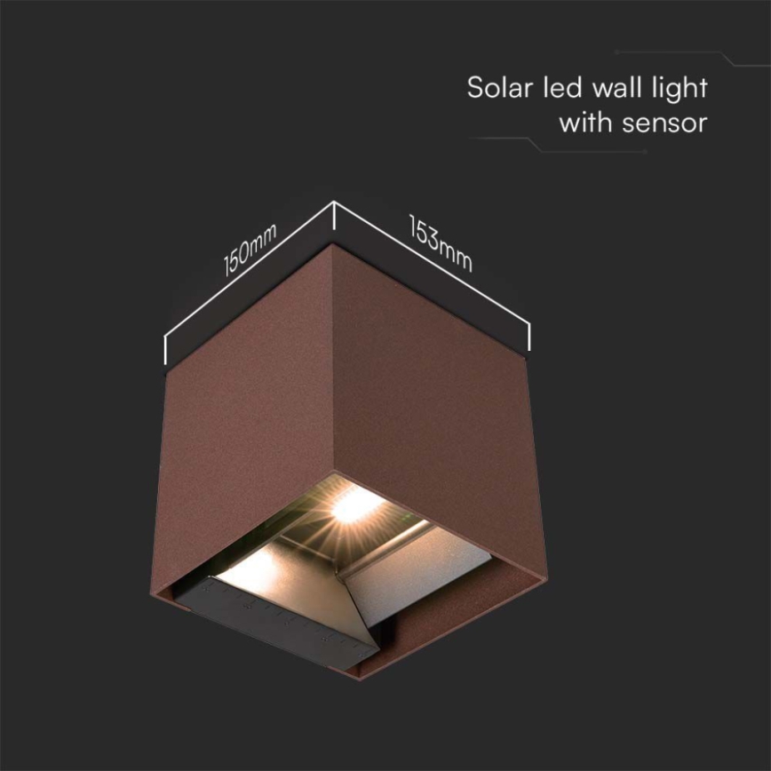 LED Solar wandlamp met sensor LED/9W/3,7V IP65 4000K bruin