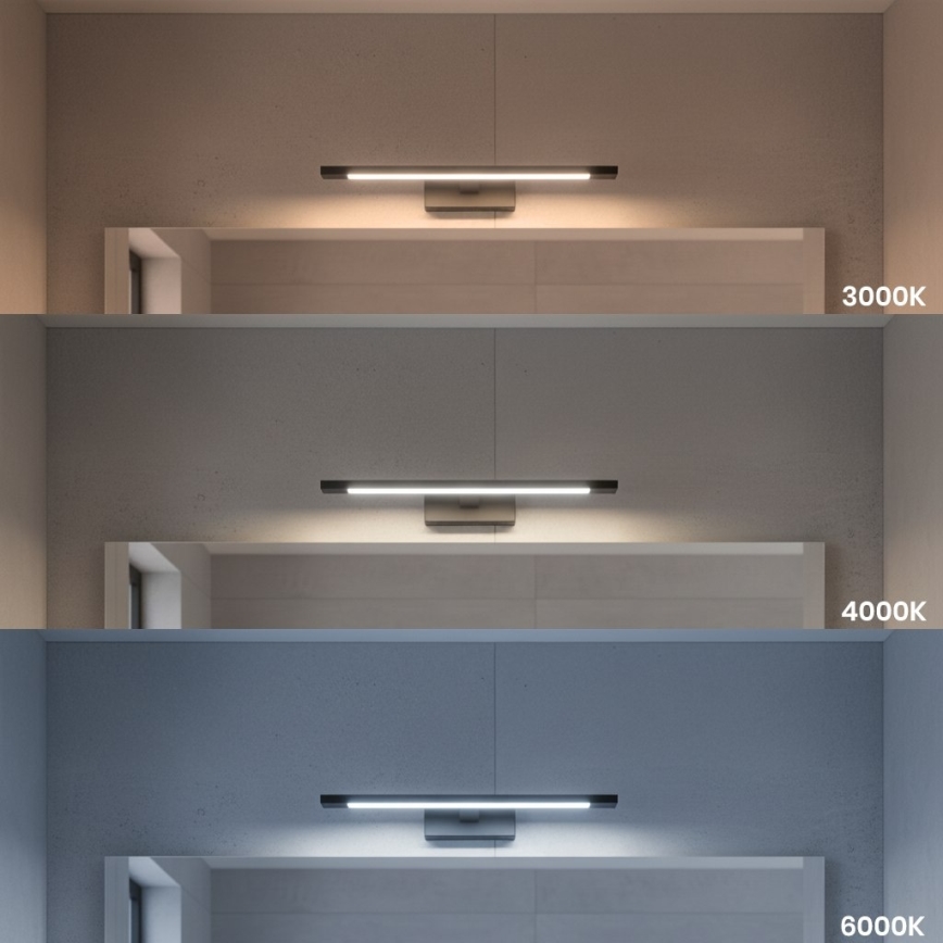 KLIMT LED-spiegelverlichting voor badkamer, 8W, 230V, 3000/4000/6000K, 40 cm, IP44, zwart