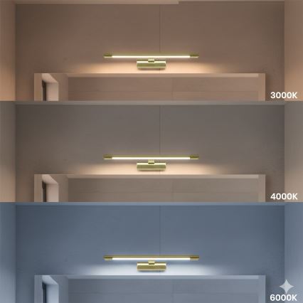 KLIMT LED-spiegelverlichting voor de badkamer, 8W, 230V, 3000/4000/6000K, 40 cm, IP44, goudkleurig