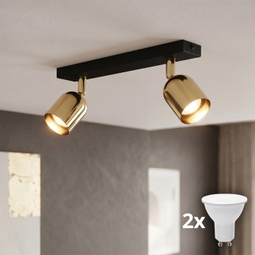 LED-spot TOP 2xGU10/10W/230V zwart/goud