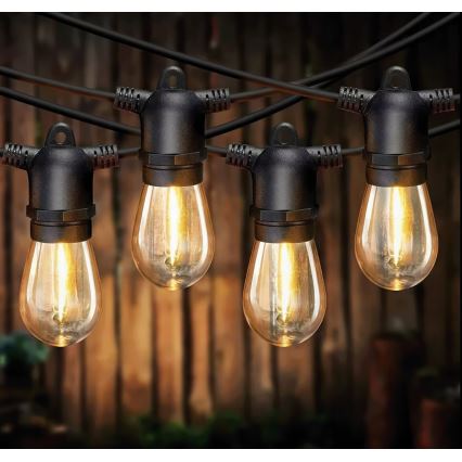 Dimbare LED decoratieve lichtsnoer op zonne-energie 10xE27/0,3W/3/5V USB 2400 mAh 10,62 m IP65 zwart + afstandsbediening
