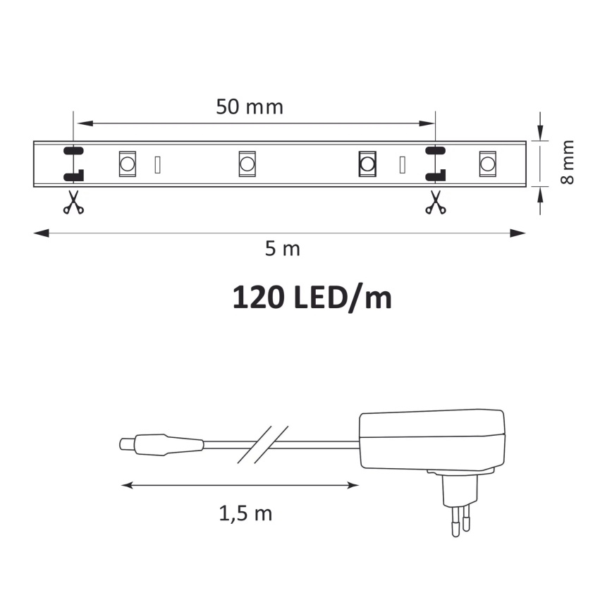 LED-strip 5m LED/36W/12V 4000K
