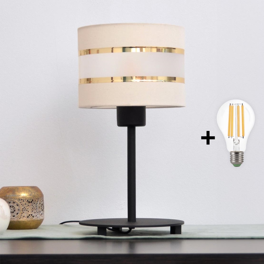LED Tafellamp HELEN 1xE27/15W/230V crème/zwart/gouden