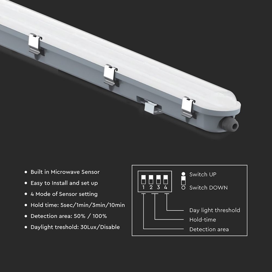 LED TL-armatuur voor technische toepassingen met bewegings- en schemersensor LED/48W/230V IP65 6500K 150 cm