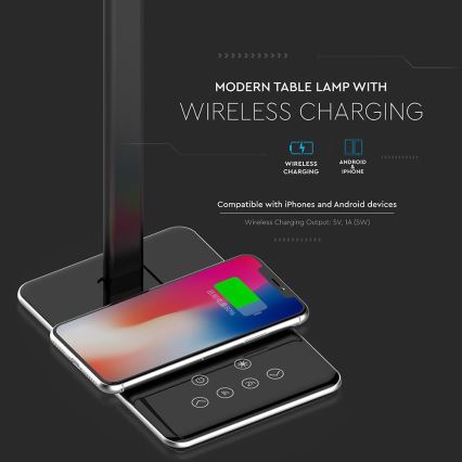 LED Dimbare Touch Tafellamp met Draadloos Opladen LED/4W/5V 3000-6500K USB Zwart