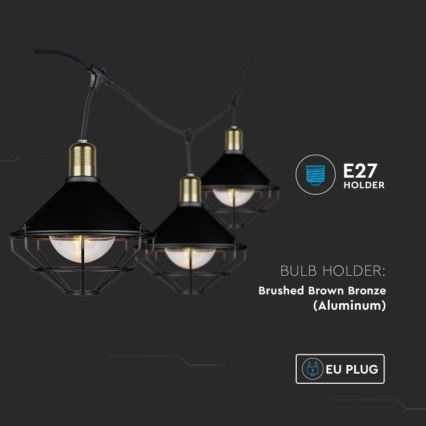 LED Tuin Hanglamp PREMIUM STRING 3m 6xE27/8W/230V IP65 zwart
