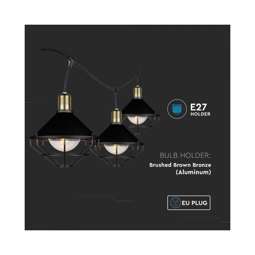 LED Tuin Hanglamp PREMIUM STRING 3m 6xE27/8W/230V IP65 zwart