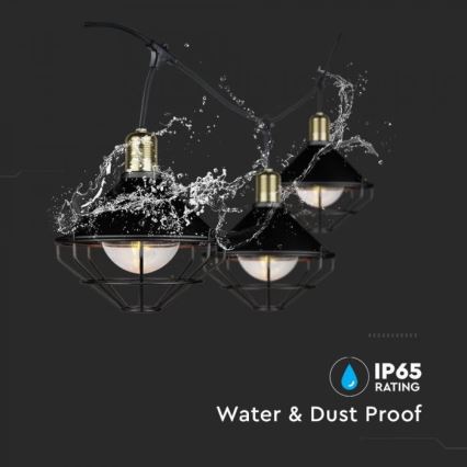 LED Tuin Hanglamp PREMIUM STRING 3m 6xE27/8W/230V IP65 zwart