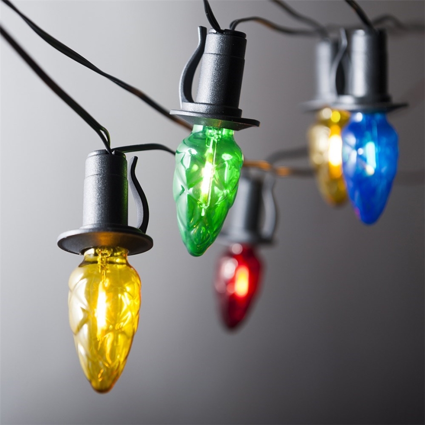 Uitbreidbaar LED-buitenlichtsnoer CONE FILAMENT 20xE10 14m kleurig/warm wit IP44, Gemaakt in de EU