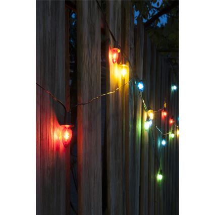 Uitbreidbaar LED-buitenlichtsnoer CONE FILAMENT 20xE10 14m kleurig/warm wit IP44, Gemaakt in de EU