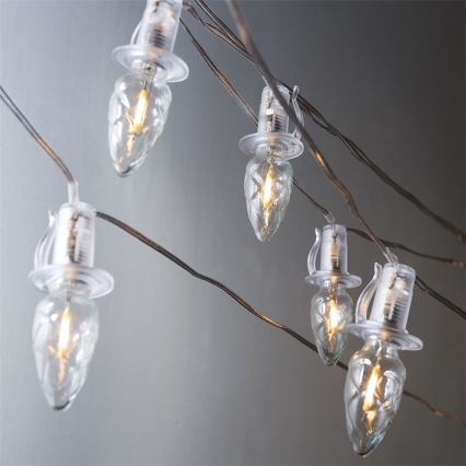 Uitbreidings-LED-lichtsnoer CONE FILAMENT, 20×E10, 14 m, helder/warmwit, IP44, Gemaakt in Tsjechië