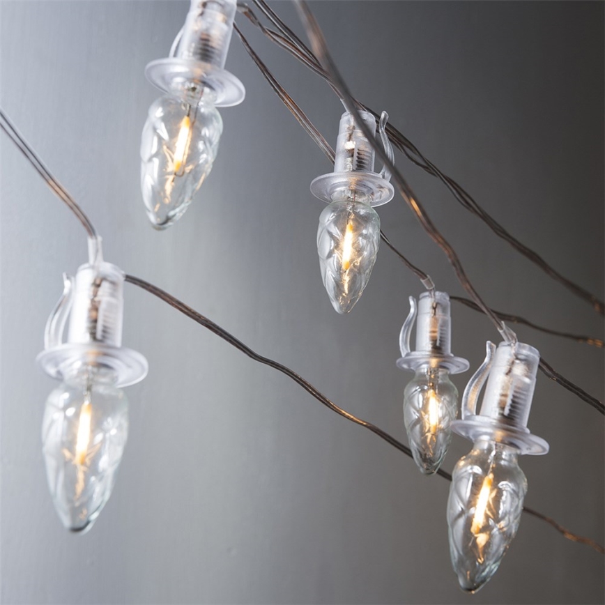 Uitbreidings-LED-lichtsnoer CONE FILAMENT, 20×E10, 14 m, helder/warmwit, IP44, Gemaakt in Tsjechië