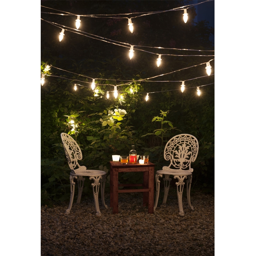 Uitbreidings-LED-lichtsnoer CONE FILAMENT, 20×E10, 14 m, helder/warmwit, IP44, Gemaakt in Tsjechië