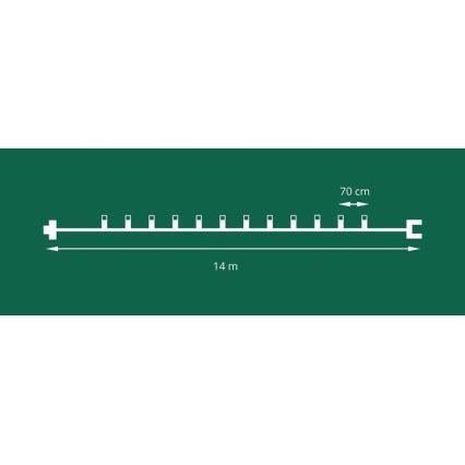Uitbreidings-LED-lichtsnoer CONE FILAMENT, 20×E10, 14 m, helder/warmwit, IP44, Gemaakt in Tsjechië