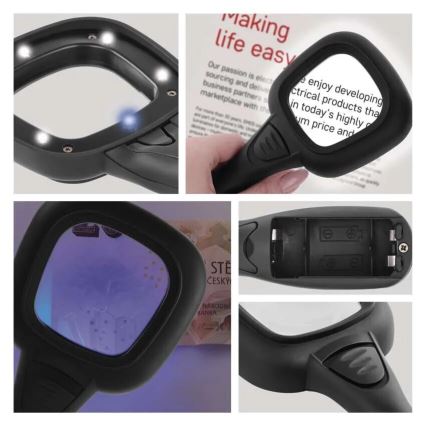 LED Vergrootglas 2,5xZOOM met een achtergrondverlichting en UV-licht LED/UV/2xAAA