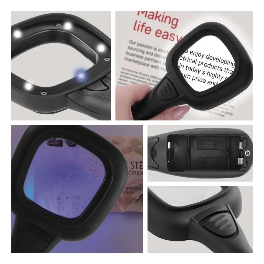 LED Vergrootglas 2,5xZOOM met een achtergrondverlichting en UV-licht LED/UV/2xAAA