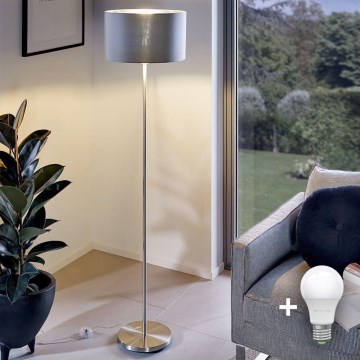 LED-vloerlamp TUNJA 1xE27/20W/230V Ø 30 cm mat chroom/grijs