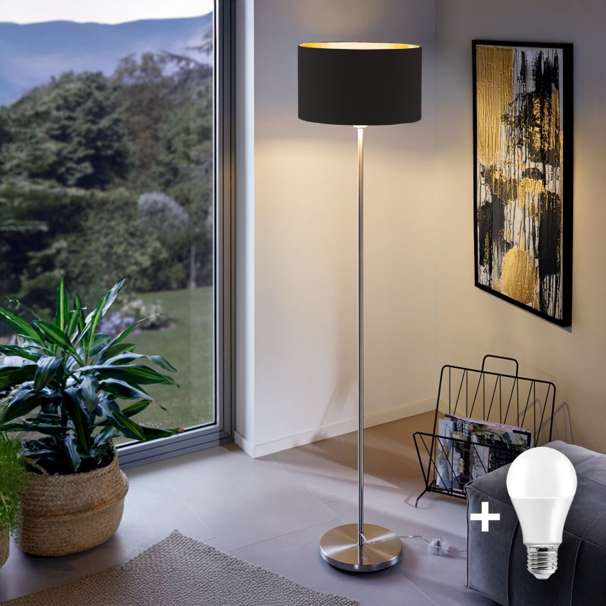 LED vloerlamp TUNJA 1xE27/20W/230V Ø 38 cm mat chroom/zwart