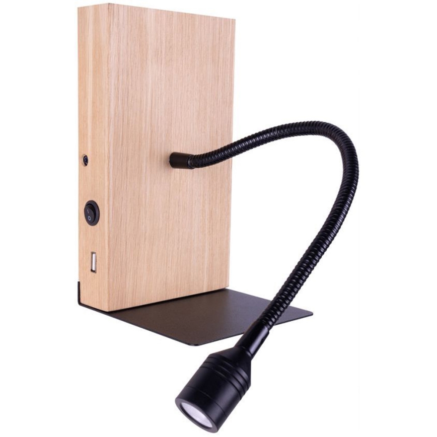 LED wand verlichting LECTOR LED/2,5W/230V USB eiken