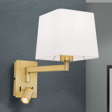 LED Wandlamp CARLTON 1xE27/40W/230V + LED/3W wit/goud