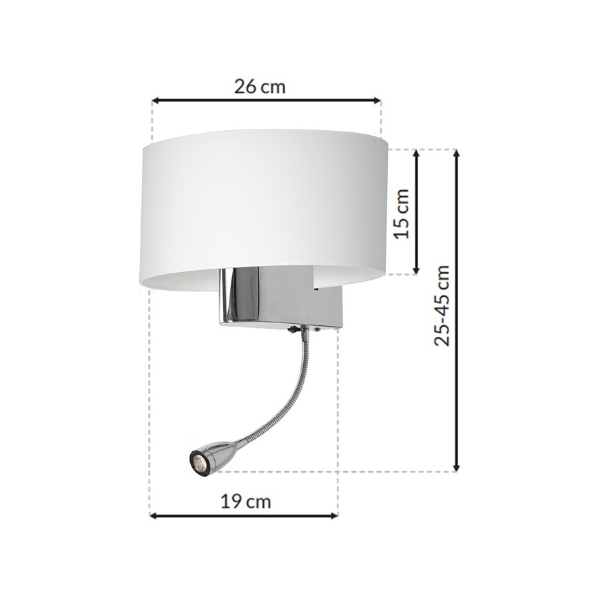 LED Wandlamp CASINO 1xE27/60W/230V + LED/1W/230V wit