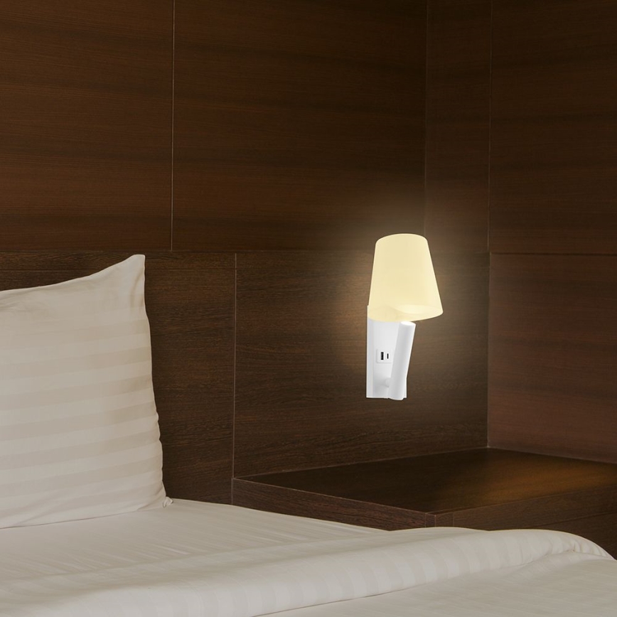 LED wandlamp met USB-poort LED/2W/230V 3000K wit