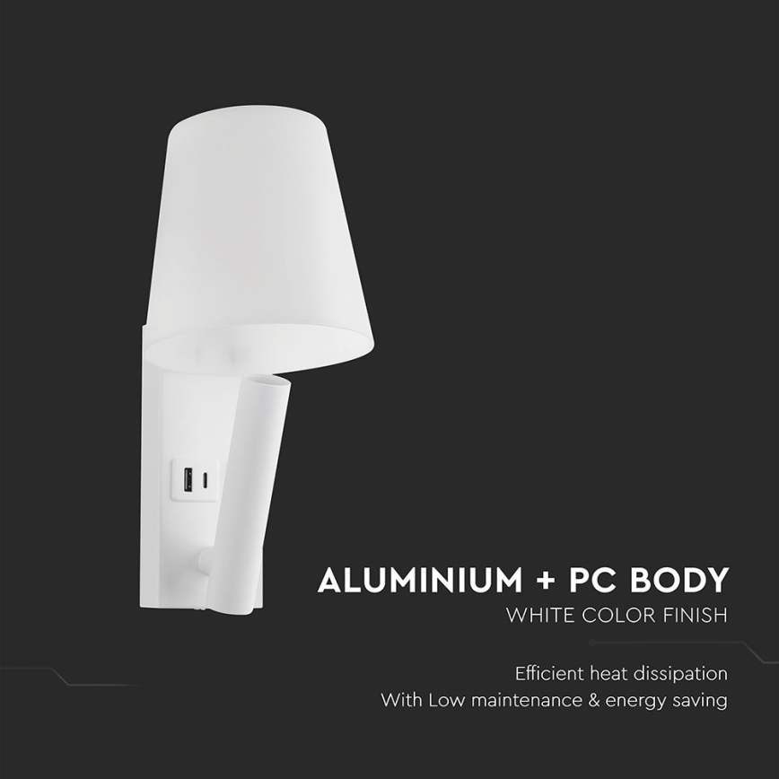 LED wandlamp met USB-poort LED/2W/230V 3000K wit