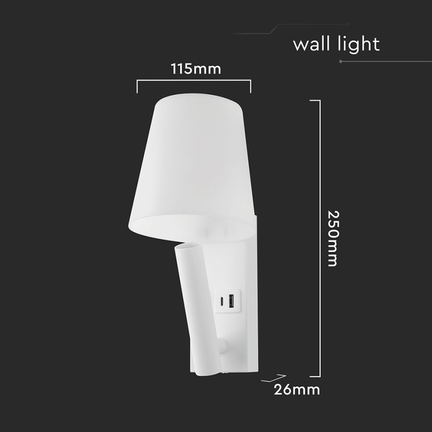 LED wandlamp met USB-poort LED/2W/230V 3000K wit