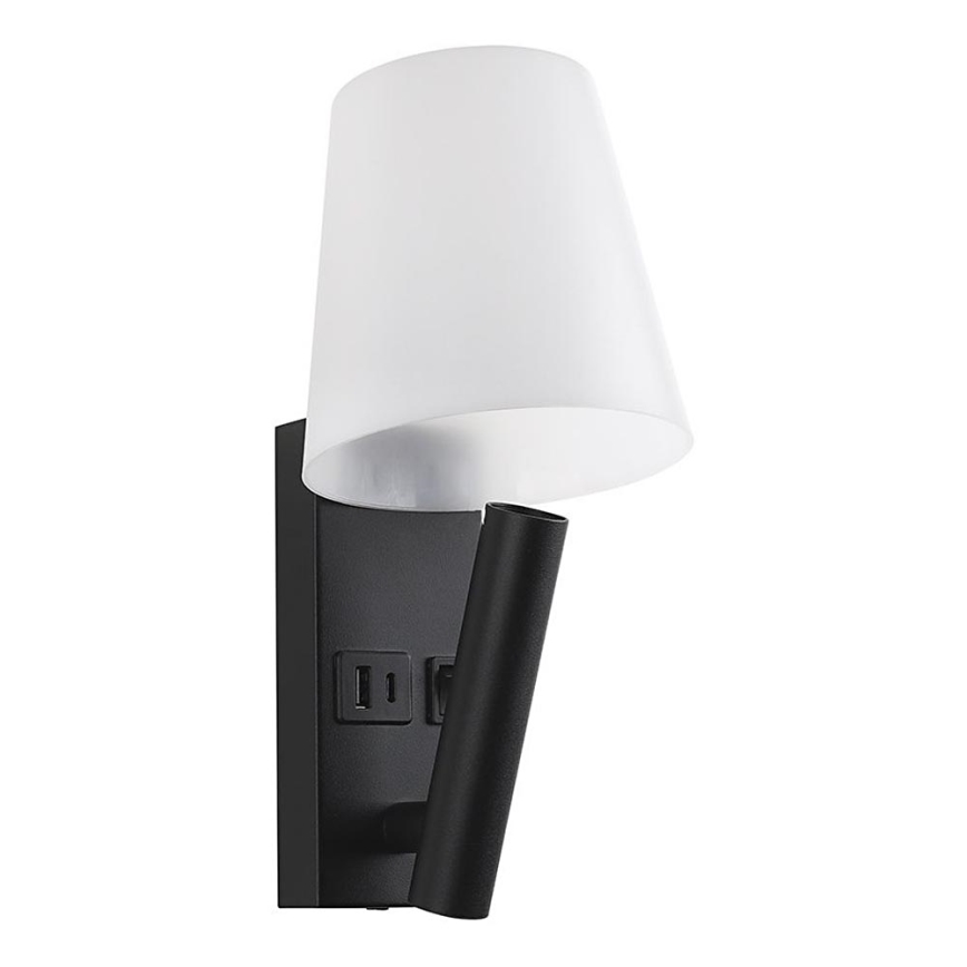 LED-wandlamp met USB-poort LED/2W/230V 3000K zwart/wit