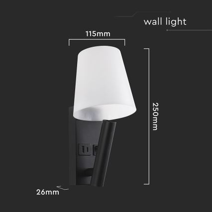 LED-wandlamp met USB-poort LED/2W/230V 3000K zwart/wit