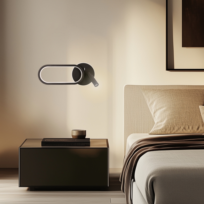 LED Wandlamp MONET LED/13W/230V + LED/2W 3000/4000/6000K zwart