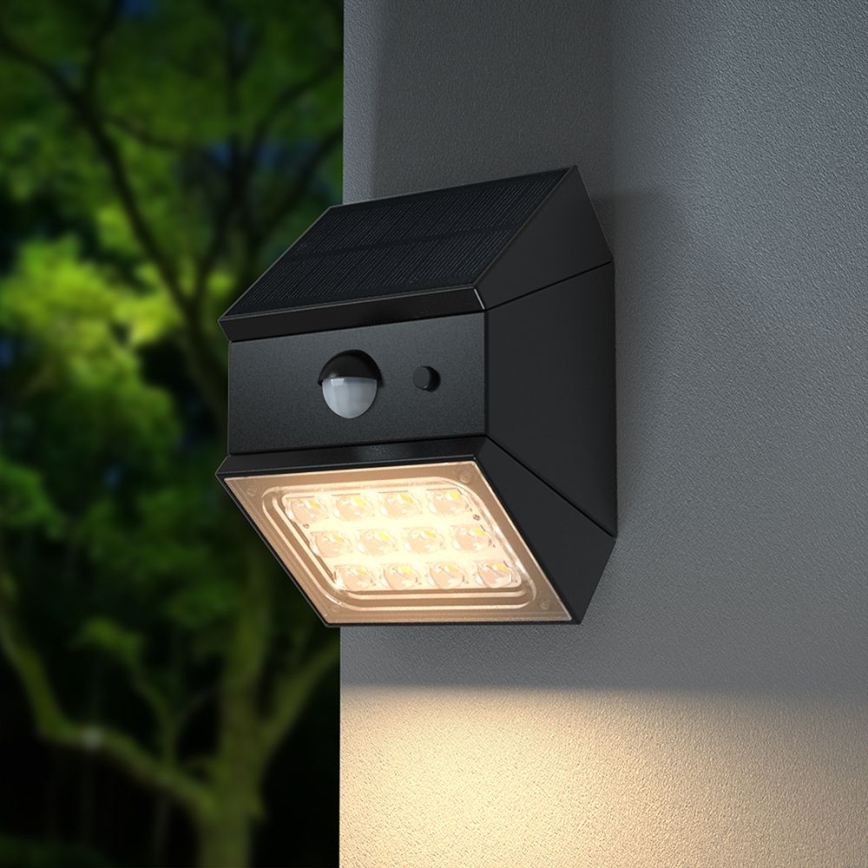 LED-wandlamp op zonne-energie met sensor LED/2,5 W/3,7 V 3000/4000/6000 K IP65 1200 mAh zwart