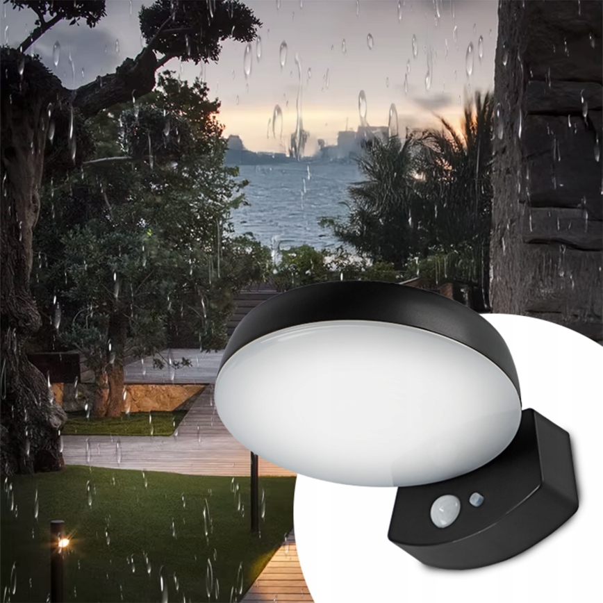 Dimbare LED-zonne-wandlamp met sensor LED/3W/3,7V 1800 mAh IP54 zwart