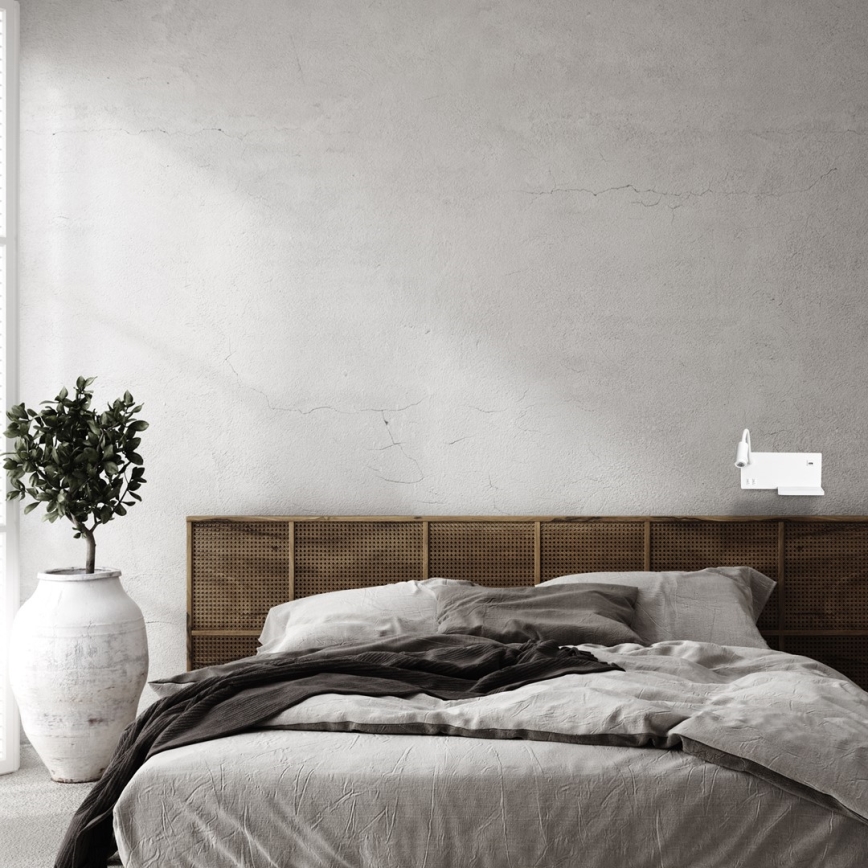 LED-wandlamp SHELF LED/4W+LED/5W+LED/2W/230V + USB-poort wit