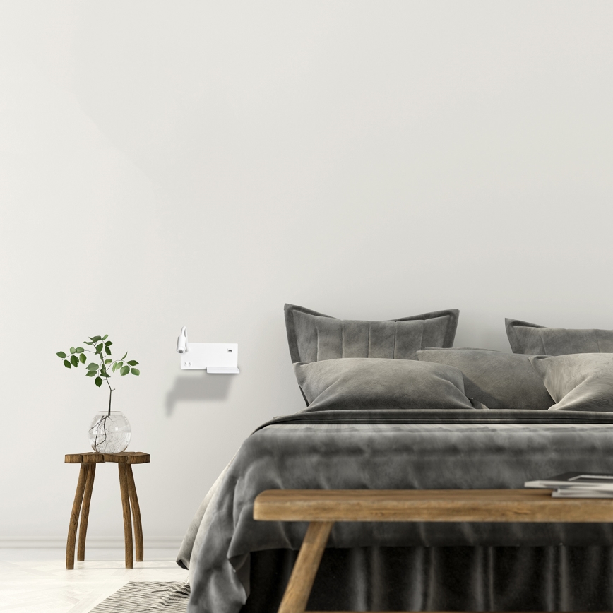 LED-wandlamp SHELF LED/4W+LED/5W+LED/2W/230V + USB-poort wit