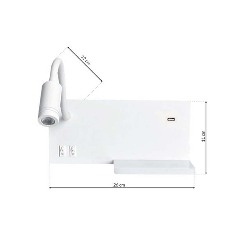 LED-wandlamp SHELF LED/4W+LED/5W+LED/2W/230V + USB-poort wit