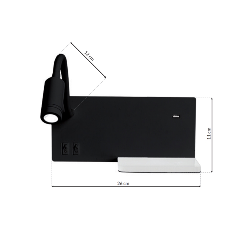 LED-wandlamp SHELF LED/4W+LED/5W+LED/2W/230V zwart