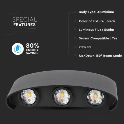 LED Wandlamp voor Buiten 6xLED/6W/230V IP54 4000K zwart