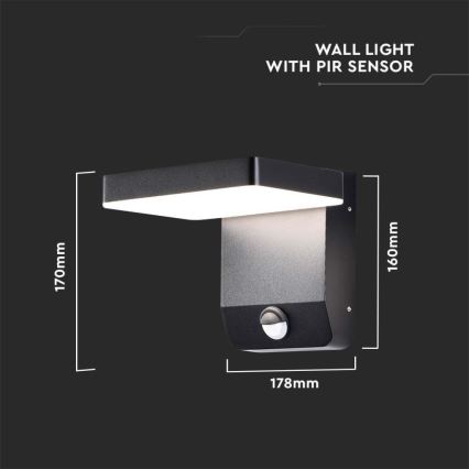 LED Buiten wall flexible lamp met sensor LED/17W/230V IP65 3000K zwart